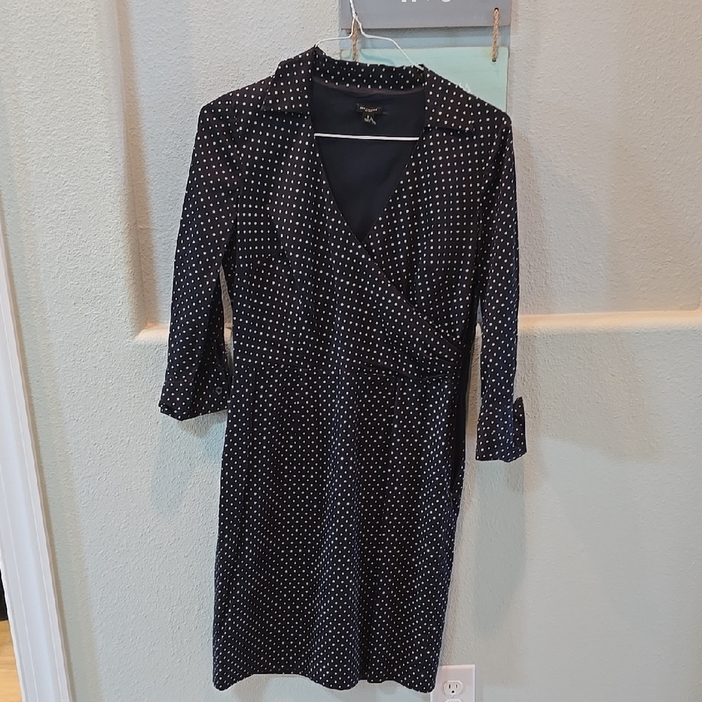 Ann Taylor Black and White Wrap Dress with Notched Collar